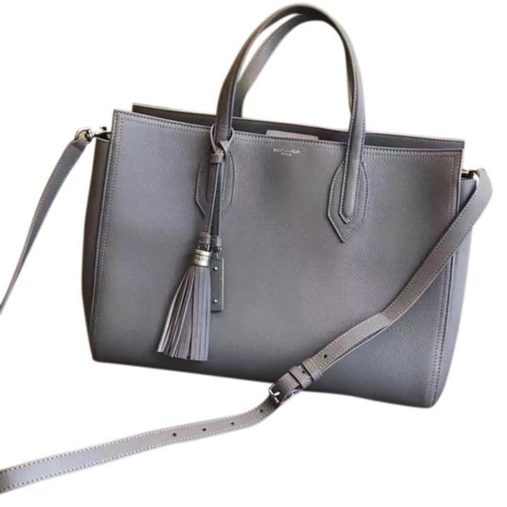 Saint Laurent Medium Amber Gray Leather Tote